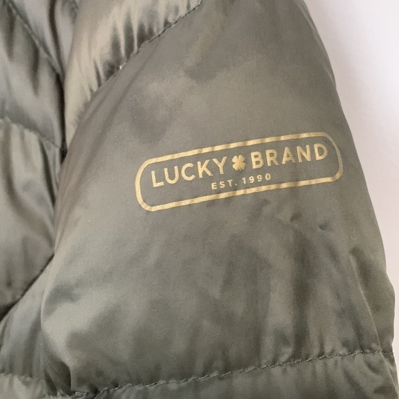 Lucky Brand Nylon Puffer Jacket w/ Hood Down Filled Colour Army Green Size Small - Picture 6 of 14